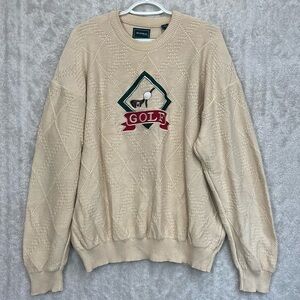 Vintage Golf Embroidered Diamond Cable Knit Sweater Sz L Bolle Golf Prep Preppy